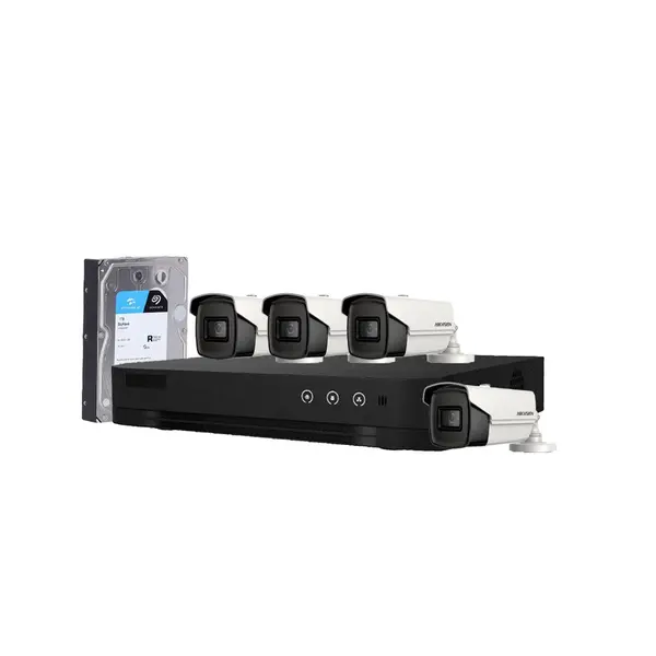 Sistem supraveghere exterior cu HDD 1TB HikVision, 4 camere, 5 MP, IR 80 m, 3.6 mm