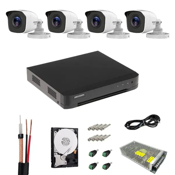 Sistem supraveghere Hikvision, 4 camere 5MP, Infrarosu 20m, DVR, HDD 500GB, Accesorii montaj inlcuse, Vizualizare imagini pe mobil