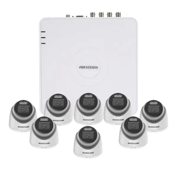 Sistem supraveghere interior Hikvision AcuSense ColorVu Smart Hybrid KIT-HK-8INT3K40IRLA-A, 8 camere, 5 MP, 2.8 mm, IR/lumina alba LED 40 m, microfon