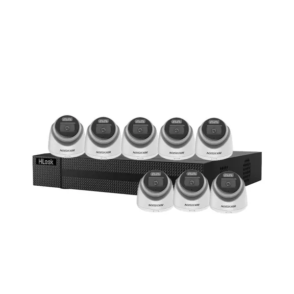 Sistem supraveghere interior Hikvision HiLook AcuSense ColorVU Smart Hybrid KIT-HK-8INT3K40IRLA-A-V2, 8 camere, 5 MP, 2.8 mm, IR/lumina alba LED 40 m, microfon