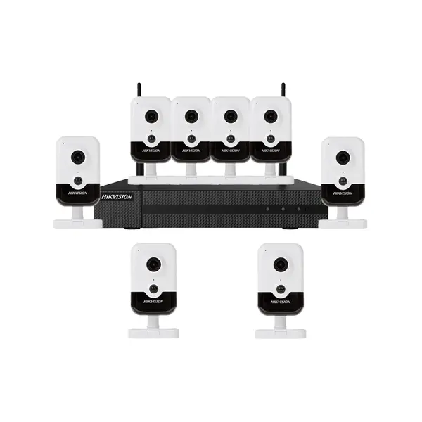 Sistem supraveghere interior IP WiFi Hikvision HW-8C4MP-10M, 8 camere, 4 MP, IR 10 m, 2.8 mm, microfon, PoE