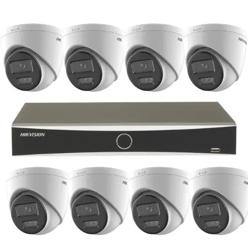 Sistem supraveghere IP 4K Hikvision 8 camere 8MP IR 30m lumina alba 30m microfon Smart Hybrid Light, NVR 8 canale PoE 12MP AcuSense