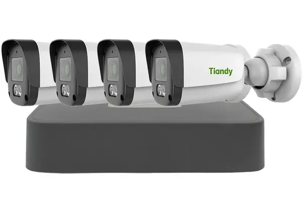 Sistem supraveghere Tiandy ColorMaker PoE, 4MP, Audio, Iluminare suplimentara cu LED alb 15m, MicroSD, Kit-Tia4MPECMPOE