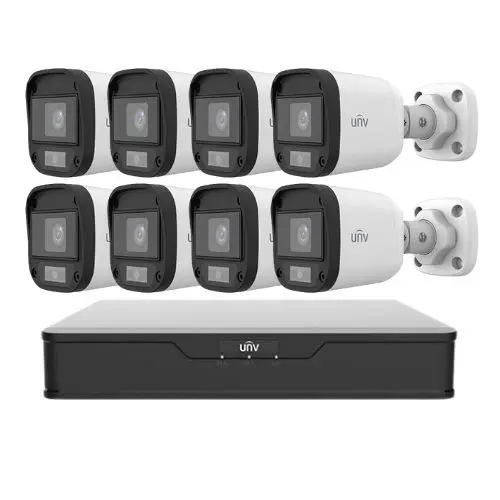 Sistem supraveghere Uniview, 8 camere 5MP, Imagini color noaptea, Lumina Alba 20m, DVR 8 canale 5MP