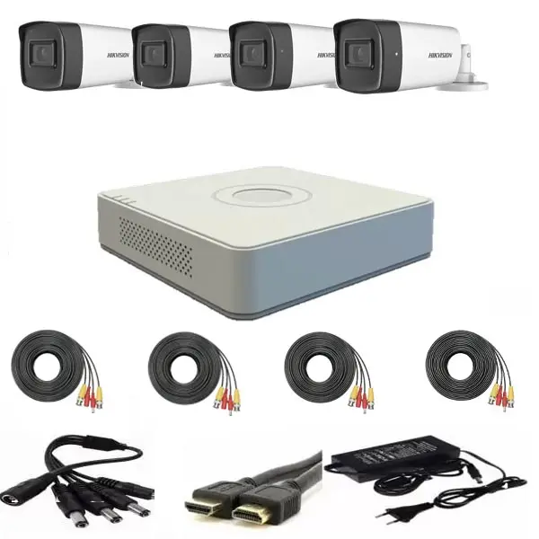 Sistem supraveghere video Hikvision 4 camere 2MP FULL HD 1080p IR 40m DVR 4 canale 2MP + accesorii instalare