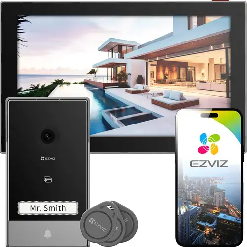 Sistem videointerfon EZVIZ HP7 PRO 4K, 8inch, Wi-Fi, Microfon/Difuzor, Detectare smart miscare, Suport card microSD (Negru/Gri)