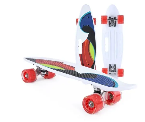 Skateboard tip Mini Cruiser cu maner - Model Rainbow Flow