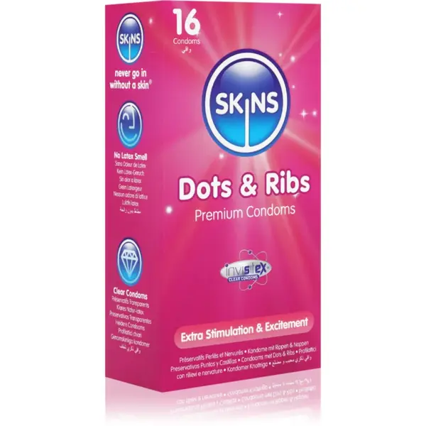 Skins Dots & Ribs prezervative Vanilla 16 buc
