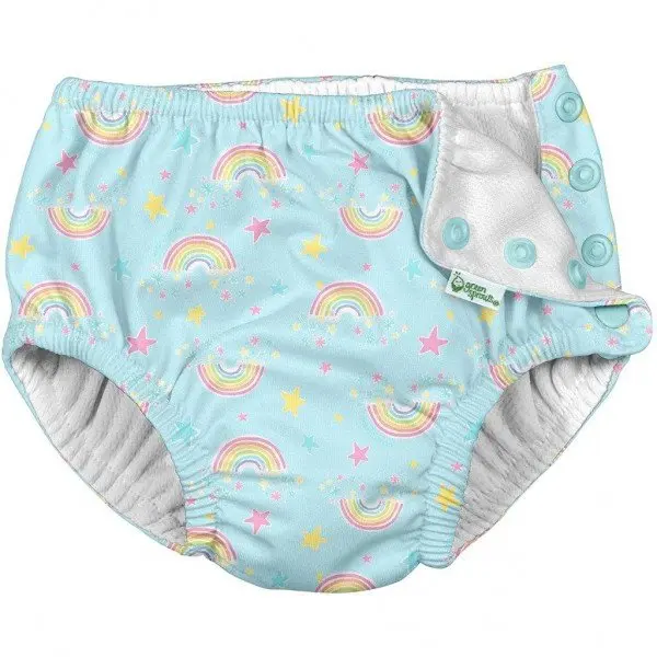 Slip copii refolosibil SPF 50+ cu capse Green Sprouts by iPlay Aqua Rainbows 12 luni
