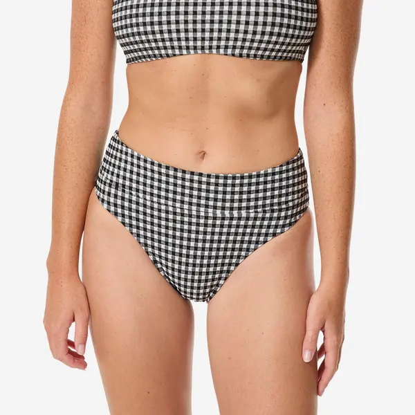 Slip de baie surf talie înaltă Vichy Nora Negru și Alb Damă