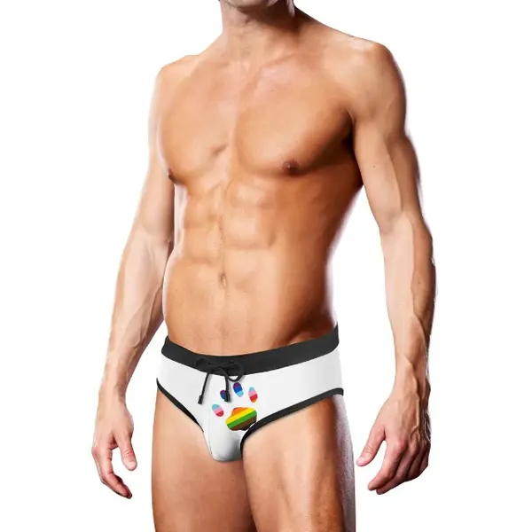 Slip de înot bărbați PROWLER Swim Brief Oversized Paw, cu design labă cu steag Pride, culoare alb, mărime L