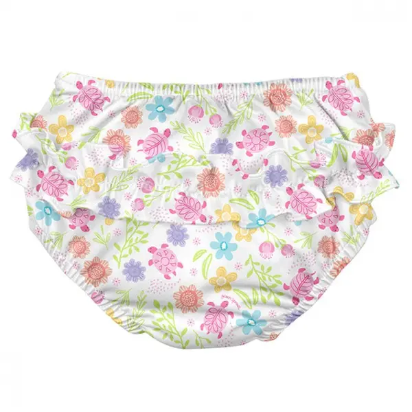 Slip fete White Turtle Floral SPF 50+ refolosibil cu capse si volanase 24 luni