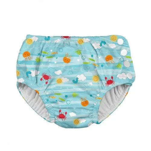 Slip refolosibil pentru inot si antrenament la olita Ultimate iPlay Light Aqua Sea Friends 6 luni