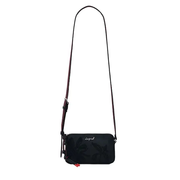 Small textured crossbody wallet black