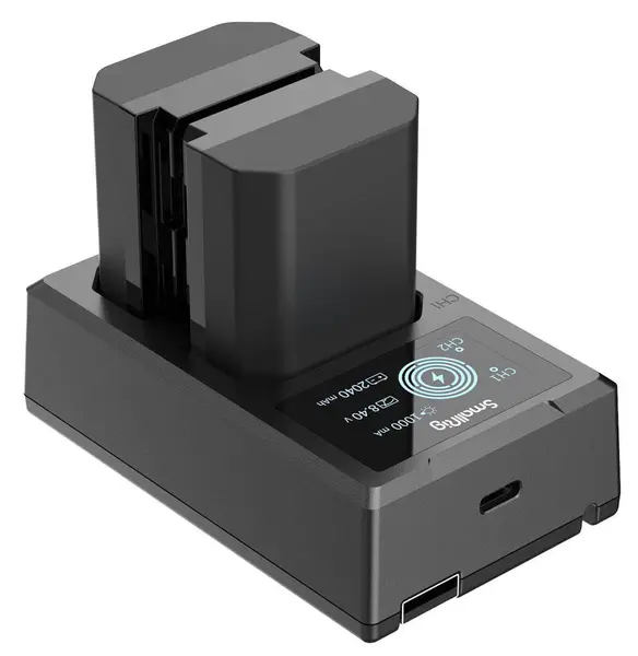 SmallRig 3824 Kit Incarcator Dublu LCD si 2 Acumulatori NP-FZ100 2040mAh pentru Sony A7 III, A7 IV, A7R V, A7S III, A6700, FX3