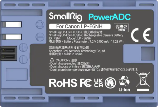 SmallRig 4264 Camera Battery USB-C Rechargable LP-E6NH, Acumulator dedicat Canon