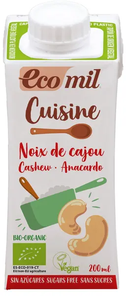 Smântână bio de caju pentru gătit, 200 ml, Ecomil