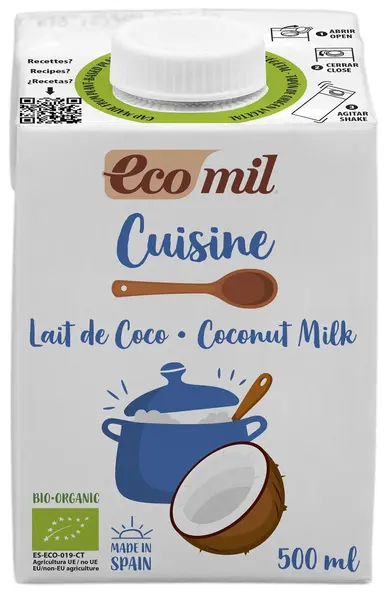 Smântână bio de cocos pentru gătit, 500 ml, Ecomil