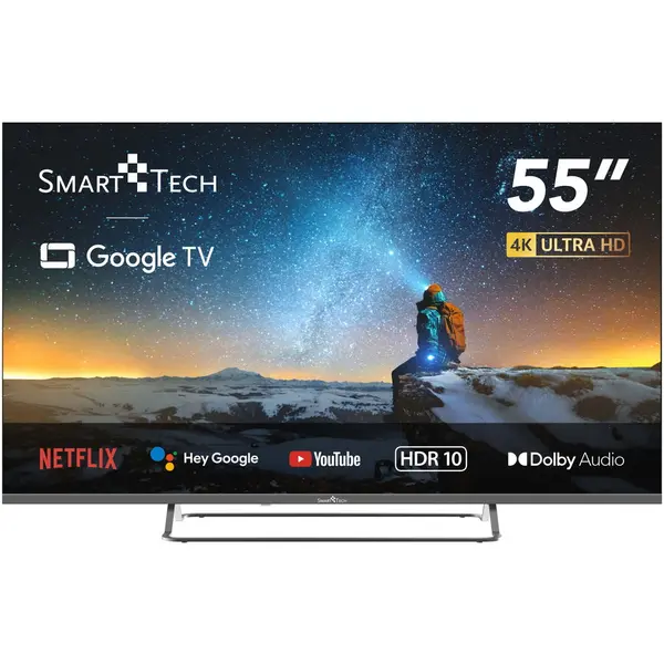 Smart Tech Televizor Smart Tech 55UG02V, 139 cm, UHD 4K Google TV, Wi-Fi, Bluetooth, Dolby Audio, Negru