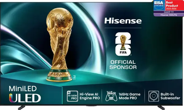Smart TV Hisense - 100U7Q, 100'', 4K, 165Hz MiniLED ULED, HDR10+, Dolby Vision-Atmos, 2x15W+20W, negru