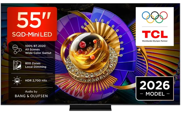 Smart TV TCL 55C7L - 55", 4K Ultra HD, SQD-Mini LED, 144Hz, Bang & Olufsen 60W, Google TV, negru