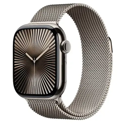 Smartwatch Apple Watch 10 GPS Cellular, Carcasa Natural Titanium 42mm, ecran LTPO OLED, 64GB, curea inox Natural Milanese Loop