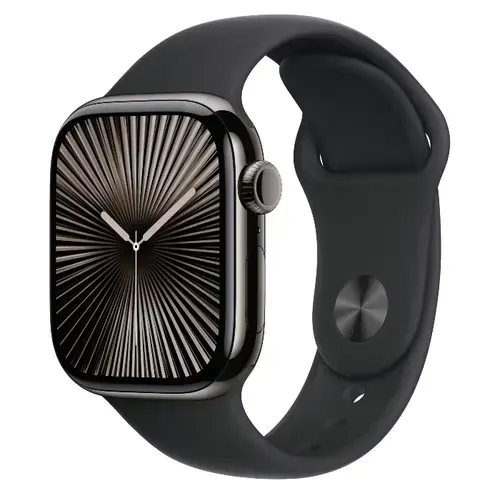 Smartwatch Apple Watch 10 GPS Cellular, Carcasa Slate Titanium 46mm, ecran LTPO OLED, 64GB, curea silicon Black Sport Band - S/M (Negru)
