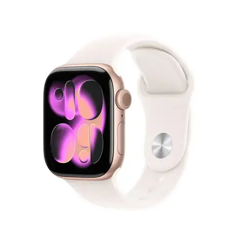 Smartwatch Apple Watch 11, GPS, 42mm, Ecran Retina LTPO OLED, Chip S10 cu Procesor Dual-Core, 64GB Flash, Wi-Fi, Bluetooth, Carcasa Aluminiu, Curea Sport Band S/M (Auriu)