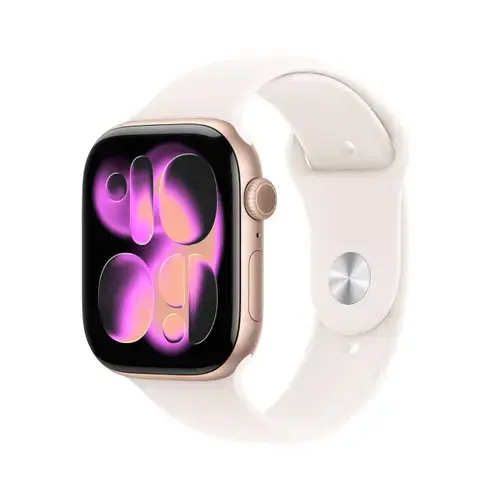 Smartwatch Apple Watch 11, GPS + Cellular, 46mm, Ecran Retina LTPO OLED, Chip S10 cu Procesor Dual-Core, 64GB Flash, Wi-Fi, Bluetooth, Carcasa Aluminiu, Curea Sport Band S/M (Auriu)