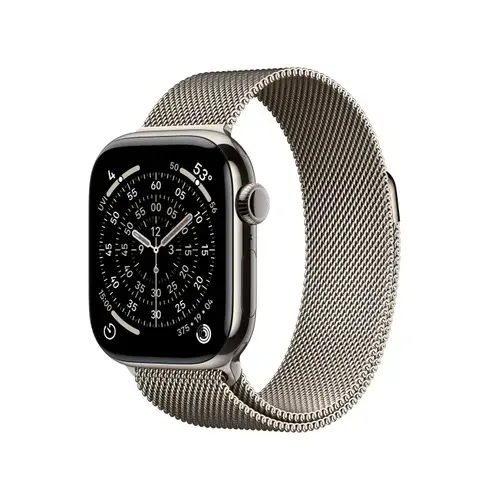 Smartwatch Apple Watch 11, GPS + Cellular, 46mm, Ecran Retina LTPO OLED, Chip S10 cu Procesor Dual-Core, 64GB Flash, Wi-Fi, Bluetooth, Carcasa Titan, Curea Milanese Loop M/L (Argintiu)