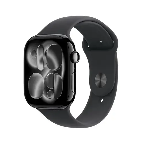Smartwatch Apple Watch 11, GPS + Cellular, 46mm, Ecran Retina LTPO OLED, Chip S10 cu Procesor Dual-Core, 64GB Flash, Wi-Fi, Bluetooth, Carcasa Aluminiu, Curea Sport Band S/M (Negru)