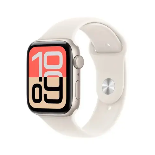 Smartwatch Apple Watch SE 3 (2025), GPS, 44mm, Ecran Retina LTPO OLED, Chip S10 cu Procesor Dual-Core, 64GB Flash, Wi-Fi, Bluetooth, Curea Sport Band S/M (Auriu)