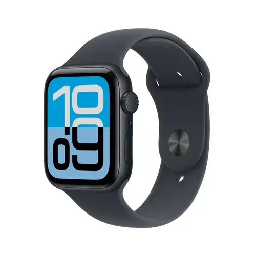 Smartwatch Apple Watch SE 3 (2025), GPS + Cellular, 44mm, Ecran Retina LTPO OLED, Chip S10 cu Procesor Dual-Core, 64GB Flash, Wi-Fi, Bluetooth, Curea Sport Band S/M (Negru)