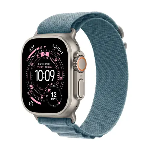 Smartwatch Apple Watch Ultra 3, 49mm, GPS + Cellular, Ecran Retina LTPO OLED, Chip S10 cu Procesor Dual-Core, 64GB Flash, Wi-Fi, Bluetooth, NFC, Alpine Loop Large (Albastru)
