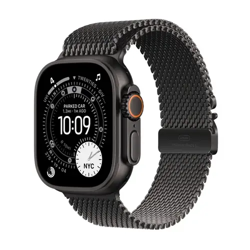 Smartwatch Apple Watch Ultra 3, 49mm, GPS + Cellular, Ecran Retina LTPO OLED, Chip S10 cu Procesor Dual-Core, 64GB Flash, Wi-Fi, Bluetooth, NFC, Milanese Loop Large (Negru)