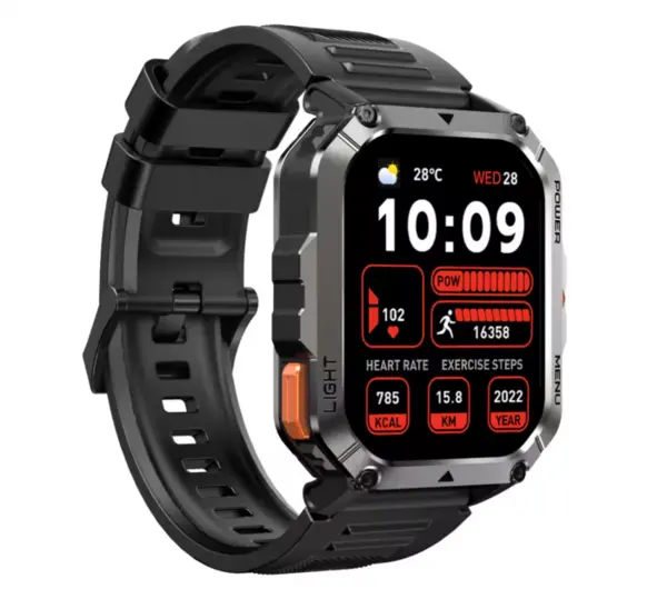 Smartwatch Blackview W70 Pro, Negru, Ecran tactil TFT de 2.01 , Asistenta vocala, Busola, Blitz LED, Monitor de ritm cardiac, Oxigen din sange, 900mAh.