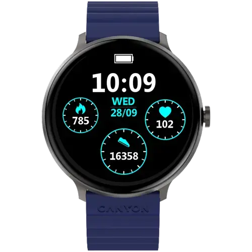 Smartwatch CANYON Jacky SW-69, Ecran LTPS 1.3inch, Bluetooth, 380+ Fete de ceas, 25 moduri de sport, Autonomie 9 zile, IP68 (Albastru/Galben)