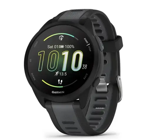 Smartwatch Garmin Forerunner 165 Music, Ecran AMOLED 1.2inch, GPS, 4GB Flash, Bluetooth®, ANT+®, Wi-Fi®, Android/iOS, 5 ATM (Negru/Gri)