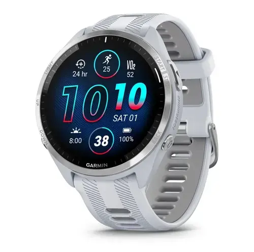 Smartwatch Garmin Forerunner 965 GPS, 47mm, Ecran AMOLED 1.4inch, Bluetooth, Wi-Fi, 32GB Flash, Giroscop, Termometru, Monitorizare avansata somn, 5 ATM (Alb)