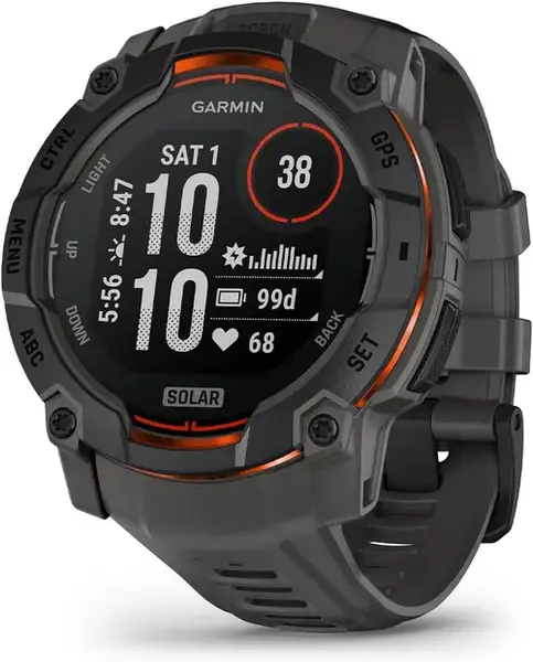 Smartwatch Garmin Instinct 3 Solar, GPS, 50mm, Ecran 1.1inch, Bluetooth, ANT+, Android/iOS, 10 ATM, Curea Silicon Negru (Negru)