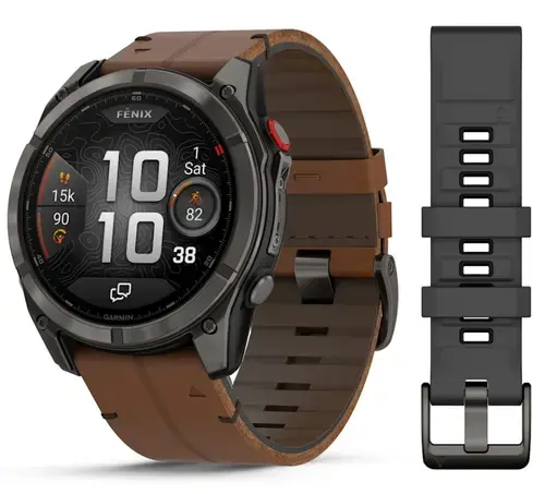 Smartwatch Garming Fenix 8 Pro, 51mm, AMOLED 1.4inch, Titan, 10 ATM, Wi-Fi, Bluetooth, LTE, Autonomie 27 zile, GPS (Gri/Maro)