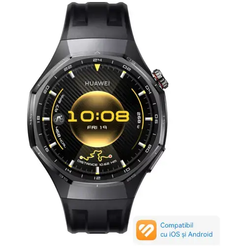 Smartwatch Huawei Watch GT 6 Pro, 46MM, Ecran AMOLED LTPO 1.47inch, Bluetooth, GPS, Monitorizare sanatate emotionala, Curea Fluoroelastomer, 5 ATM (Negru)