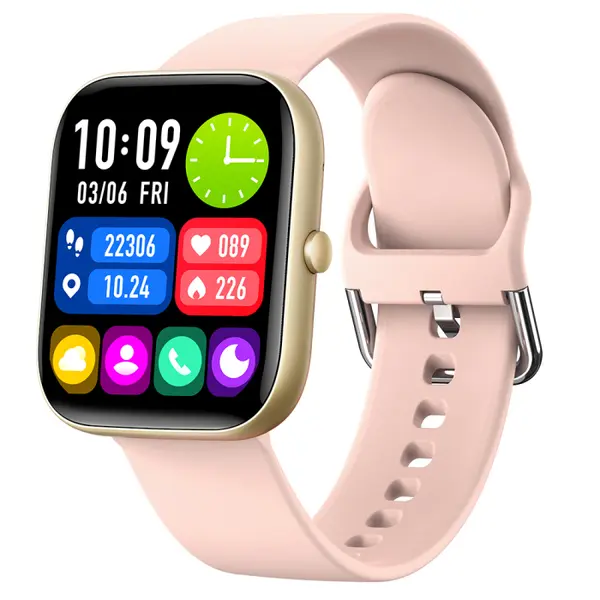 Smartwatch iSEN C08, Auriu, Curea TPU Roz, 1.91 TFT, Ritm Cardiac, Tensiune Arteriala, Oxigen in Sange (SpO2), Moduri Sport, Notificari Apeluri Mesaje, 200 mAh, Android 5.0 iOS 10.0