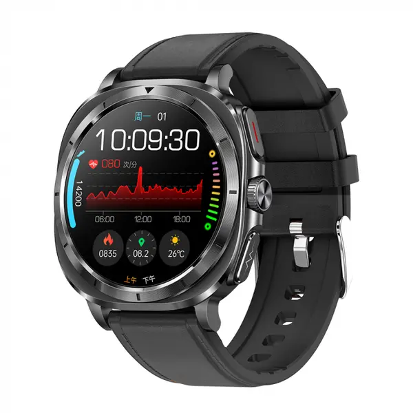 Smartwatch iSEN ET492, Curea piele negru, 1.43 AMOLED HD, HRV, ECG, Monitorizare sanatate, Functii sport, Bluetooth Call, 380 mAh, Android 5.0 or iOS 10.0 sau mai recent, NFC pentru lacate
