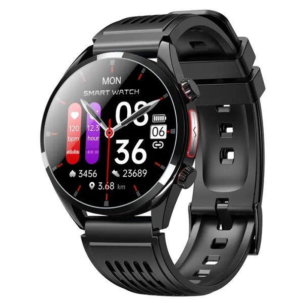 Smartwatch iSEN FE02, Negru, Curea Silicon Neagra, 1.43 AMOLED, Ritm Cardiac, SpO2, Glicemie, Tensiune, Moduri Sport, Apelare HD Bluetooth, 350 mAh, Android 5.0 sau iOS 10.0 sau ulterior