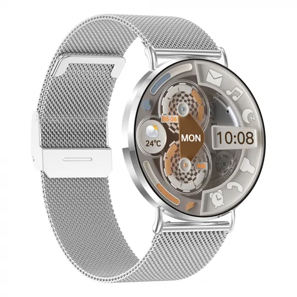 Smartwatch iSEN KM88 Argintiu, 1.32 Amoled, HRV, ECG, Functii Sanatate, Bluetooth Call, Asistenta vocala, Compatibil iOS Android