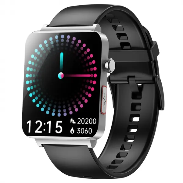 Smartwatch iSEN KS03 PRO Negru Silver, 1.96 Touchscreen Color, Monitorizare Glucoza, HRV, ECG, Functii Sanatate, Bluetooth Call, Compatibil iOS Android