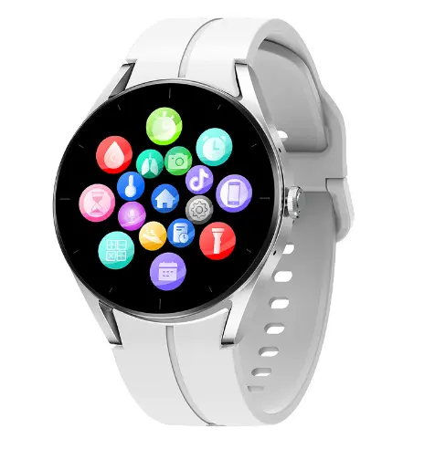 Smartwatch iSEN KS05 Silver cu Bratara Alba, 1.32 IPS HD, ECG, Ritm cardiac, Presiune sanguina, Glicemie, Oxigen, Apel Bluetooth, 240mAh