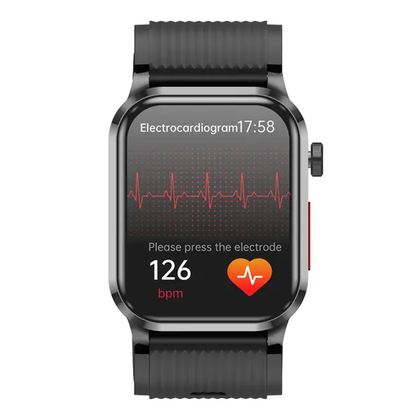 Smartwatch iSEN P300-Pro, Negru, Curea Silicon Neagra, 2.13 AMOLED, Ritm Cardiac, SpO2, Tensiune (Pompa de Aer), ECG, Temperatura, Moduri Sport, Bluetooth, 300 mAh, Android 8.0 iOS 10.0