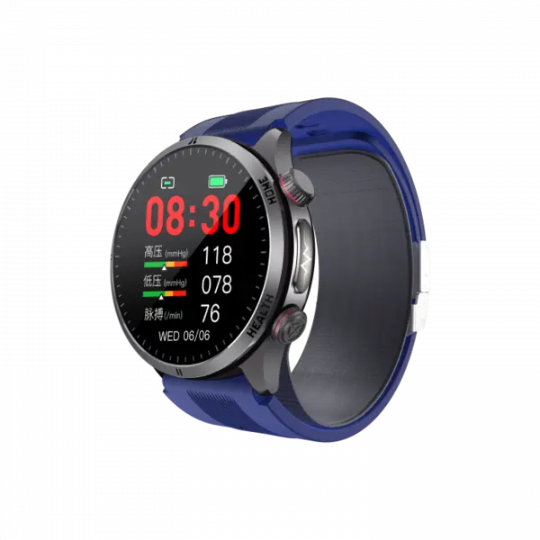 Smartwatch iSEN S26 Albastru, 2.06 AMOLED, Tensiometru cu pompa si airbag, ECG, Monitorizare glicemie, oxigen, temperatura si somn, Moduri sport, Apel BT, Control muzica, Prognoza meteo, NFC, 530mAh